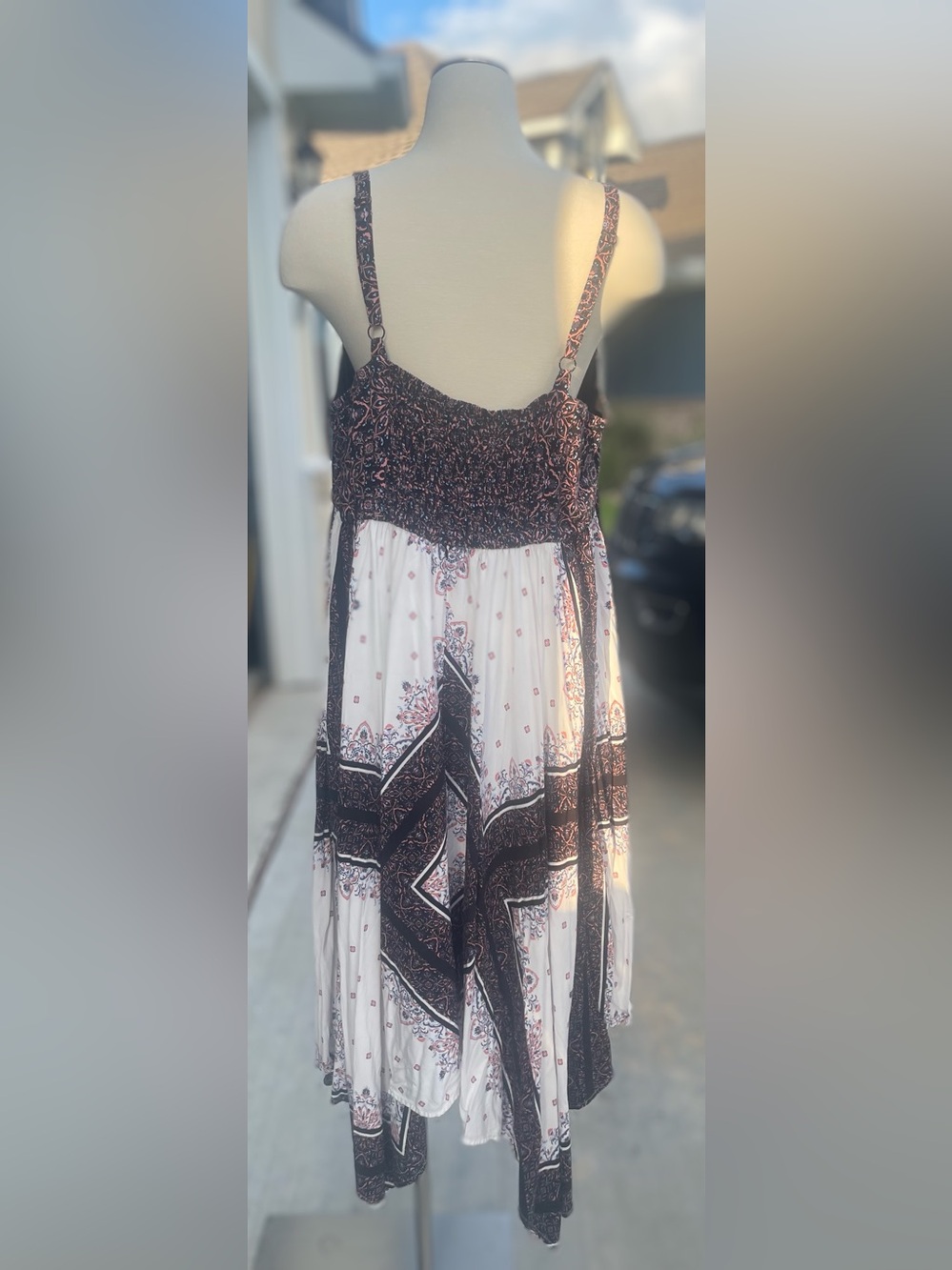 Torrid Blue, White & Peach Printed Handkerchief Hem Midi Dress - Picture 2 of 8